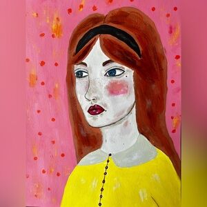 Original art colorful abstract Portrait Painting of 60s inspired woman